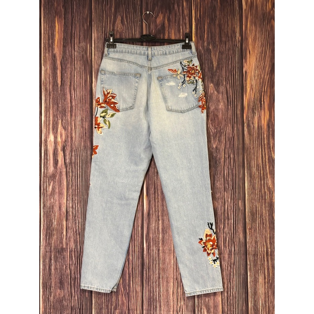 Topshop Moto Mom Jeans Womens W28 L32 Light Wash Floral Embroidered Distressed - Picture 3 of 15